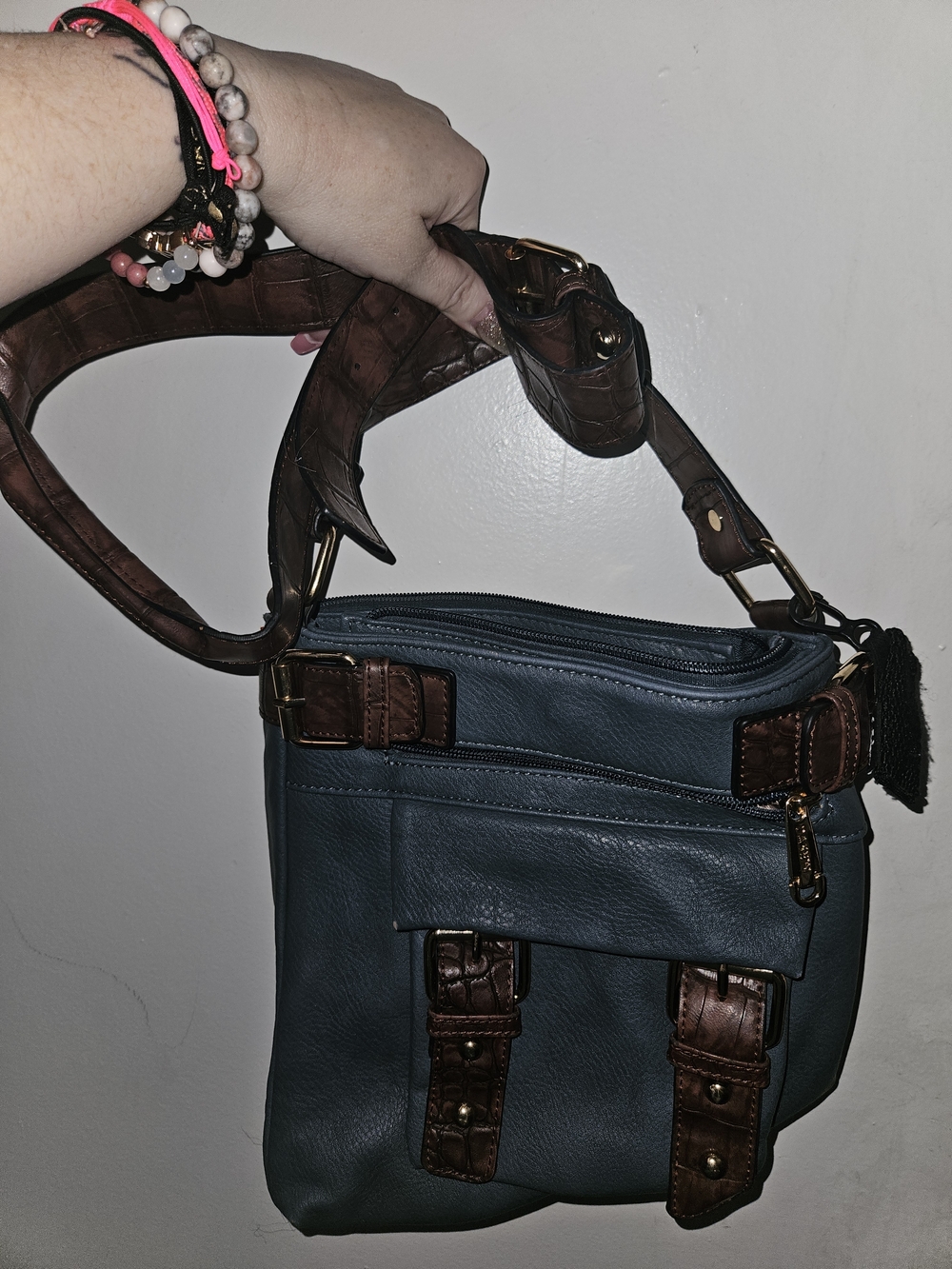 Blue and Brown Women’s Crossbody Bag - Leather Accent
